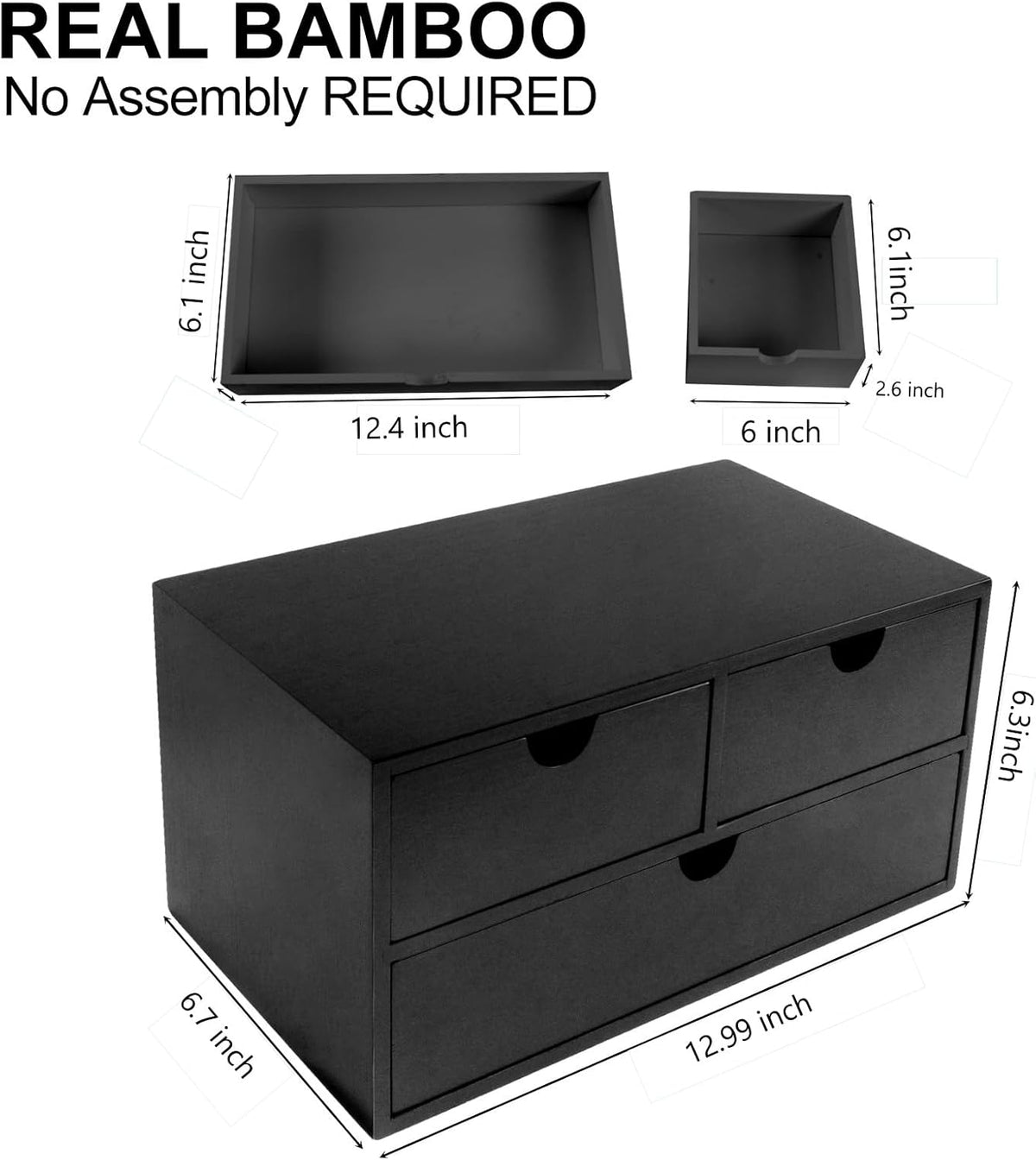 Charmewooden Bamboo Desk Organizer With Drawers Countertop Drawers Counter Storage Box Corner Desk Organizer for Home Office No Assembly Required
