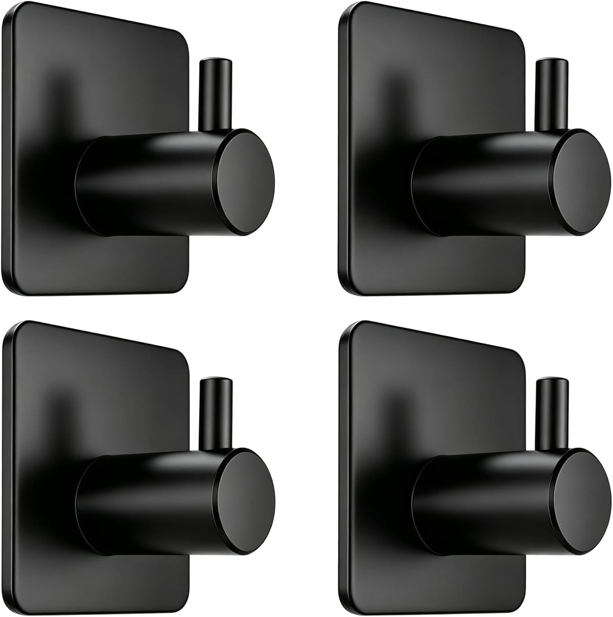 Fotosnow Black Adhesive Towel Hooks Heavy Duty Stick on Wall Hooks Shower Hooks for Bathroom Kitchen Door-4 Packs