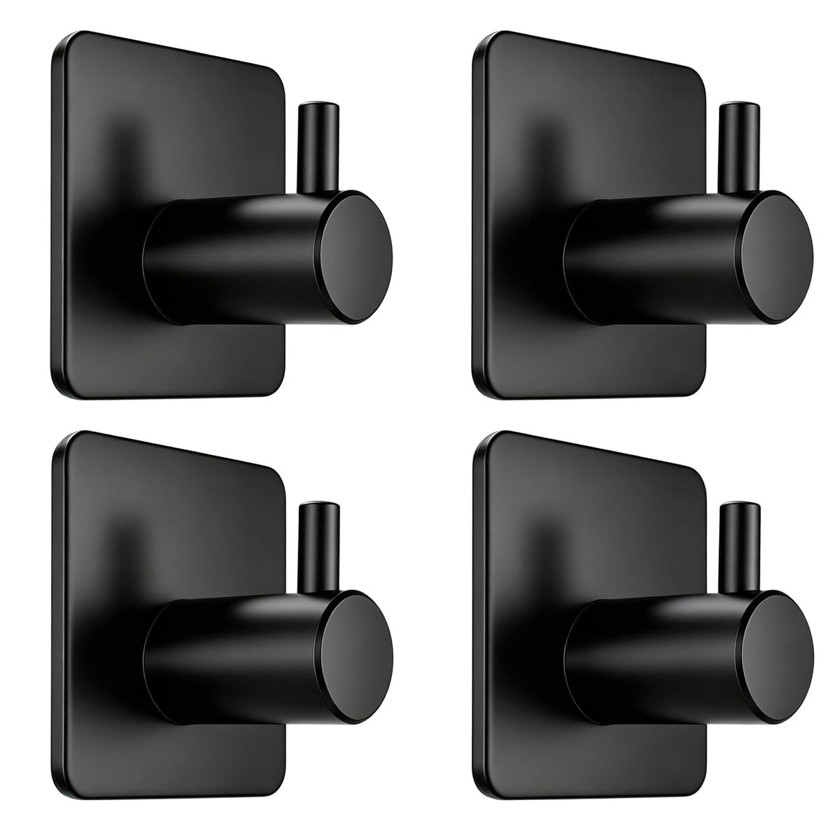 Fotosnow Black Adhesive Towel Hooks Heavy Duty Stick on Wall Hooks Shower Hooks for Bathroom Kitchen Door-4 Packs