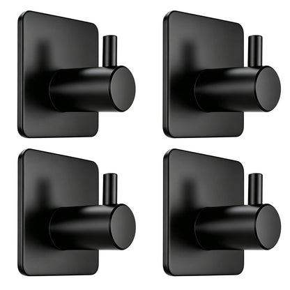 Fotosnow Black Adhesive Towel Hooks Heavy Duty Stick on Wall Hooks Shower Hooks for Bathroom Kitchen Door-4 Packs