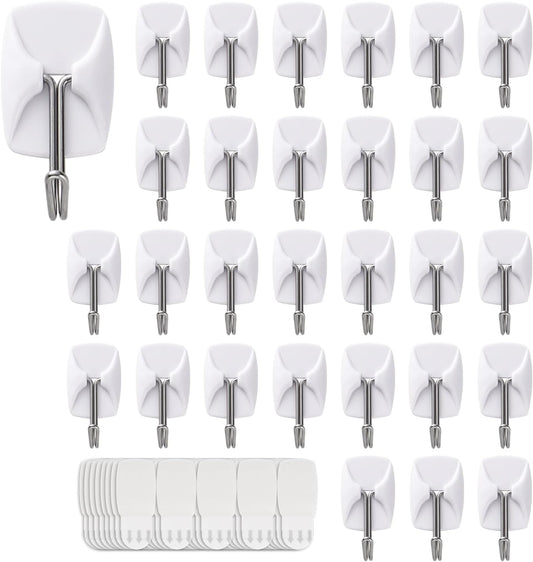 MOVELYST White Wall Hooks for Hanging, 32 Hooks+40 Strips, Value Pack (S)