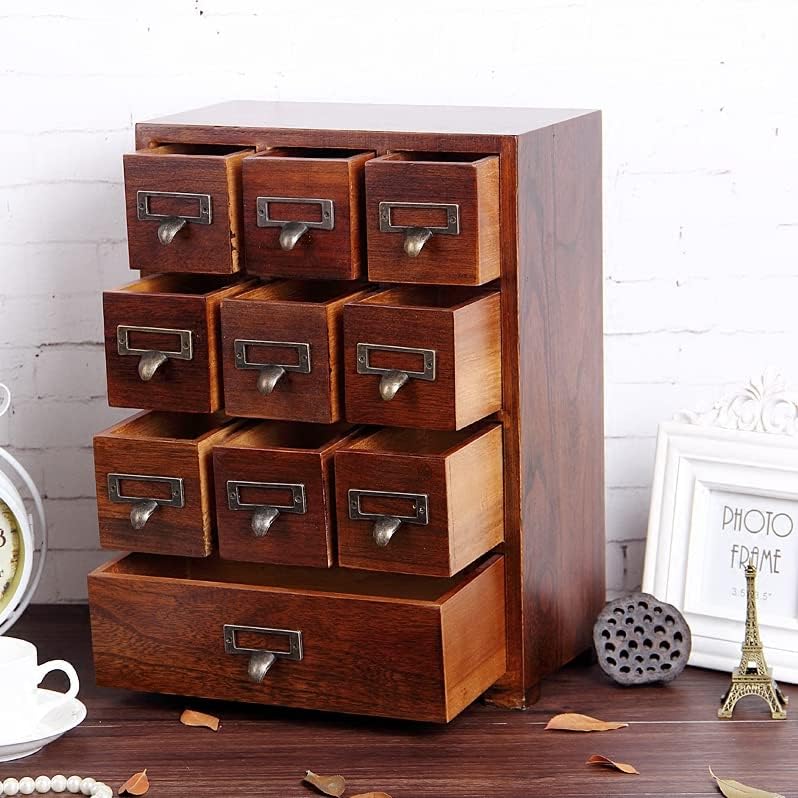 Library Card Catalog Solid Wood Small Curio Cabinet l Retro Storage Organizer Apothecary Drawer Dresser l Thread Coin Trading Card Storage Shelf | Tall - FULLY ASSEMBLED