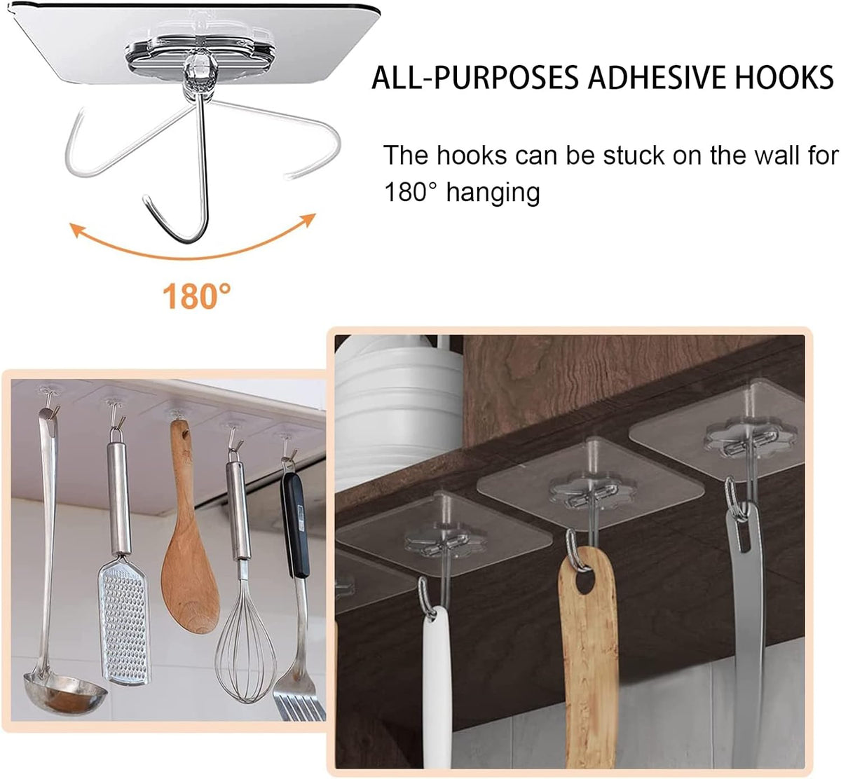 Adhesive Hooks for Hanging,Heavy Duty Wall Hooks 20 Pack,Sticky Ceiling