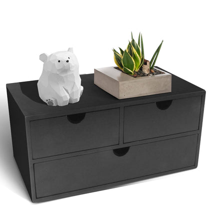 Charmewooden Bamboo Desk Organizer with 3 Drawers, Countertop Organizer with Drawers Makeup Storage Drawer 3 Drawer Tabletop Storage Organization Box Home Office Workspace（Black）