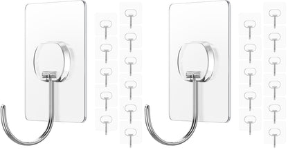 Adhesive Wall Hooks No Drill Clear Heavy Duty, 13LB Sticky 12 Pack