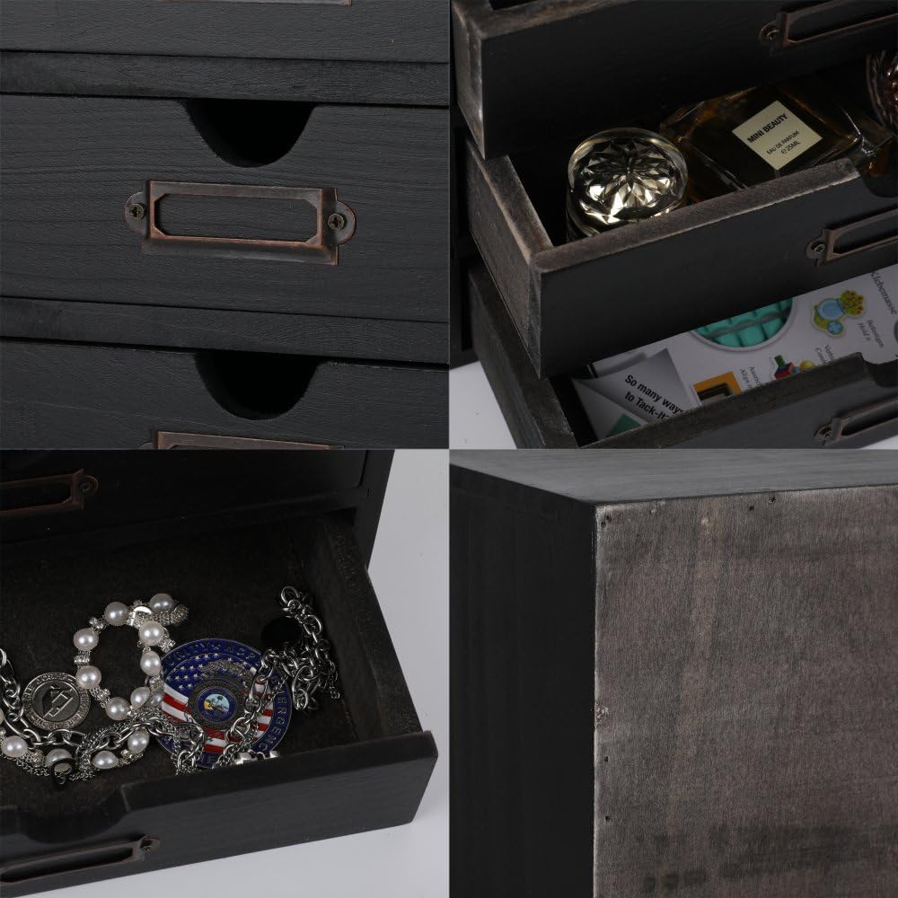 Small Wooden Drawers Wooden Box with Drawer, Black 5 Wood Drawer