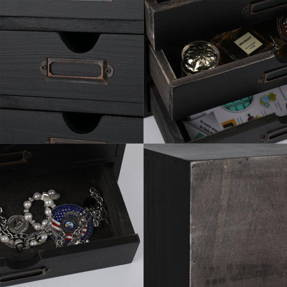 Small Wooden Drawers Wooden Box with Drawer, Black 5 Wood Drawer