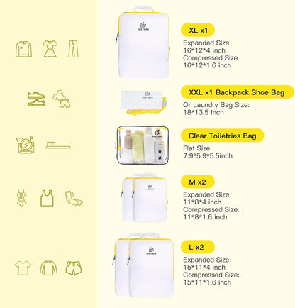 PFEYRPK Lightweight Compression Packing Cubes for Suitcases, Compressible Expandable Travel Packing Organizer with Clear Toiletries and Backpack Bag, Travel Essentials for Carry on Luggage 7 Set