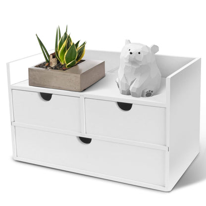 Charmewooden Bamboo Desk Organizer with 3 Drawers, Countertop Organizer with Drawers Makeup Storage Drawer 3 Drawer Tabletop Storage Organization Box Home Office Workspace（White）