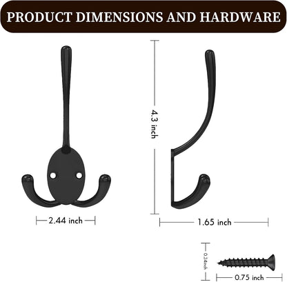 10 Pack Coat Hooks Heavy Duty, Strong Load-Bearing Capacity, Wall Hooks for Hanging, Metal Towel Hook, Easy Installation, Apply to Bathrooms, Bedrooms, Living Rooms, Entrances (Black)
