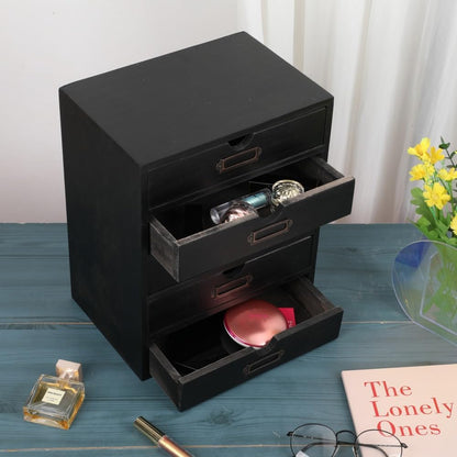 Small Wooden Drawers Wooden Box with Drawer, Black 5 Wood Drawer