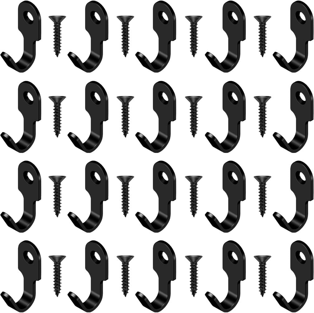 20Pcs Small J Hook Black 304 Stainless Steel Wall Mounted Mini Hook Hanger for Towel, Picture, Mirror, Key Chain, with Screws