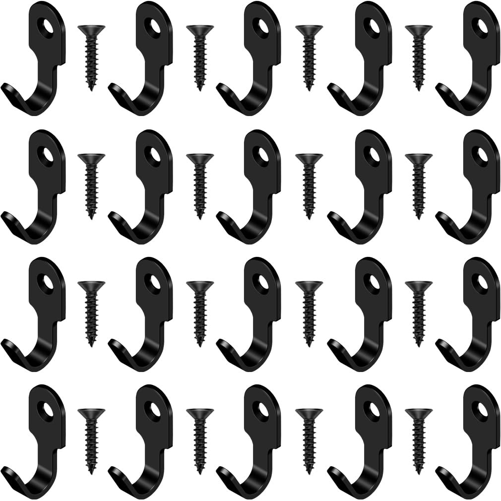 20Pcs Small J Hook Black 304 Stainless Steel Wall Mounted Mini Hook Hanger for Towel, Picture, Mirror, Key Chain, with Screws