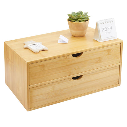 Charmewooden Bamboo Desk Organizer With Drawers Countertop Drawers Counter Storage Box Corner Desk Organizer for Home Office No Assembly Required