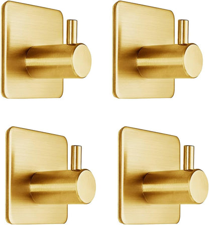Fotosnow Black Adhesive Towel Hooks Heavy Duty Stick on Wall Hooks Shower Hooks for Bathroom Kitchen Door-4 Packs