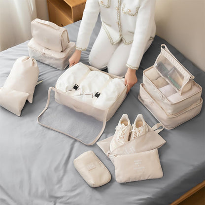 Packing Cubes for Travel - 7 Set Luggage Organizer Bags for Family, Mesh Breathable Travel Packing Cubes for Suitcases Durable Essentials Bags Set with Large Toiletries Bag (Beige)