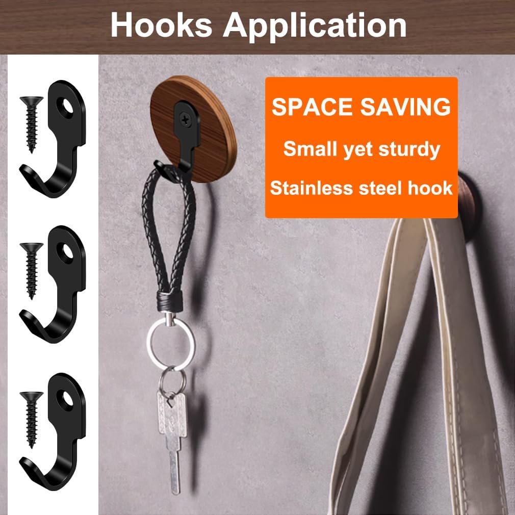20Pcs Small J Hook Black 304 Stainless Steel Wall Mounted Mini Hook Hanger for Towel, Picture, Mirror, Key Chain, with Screws