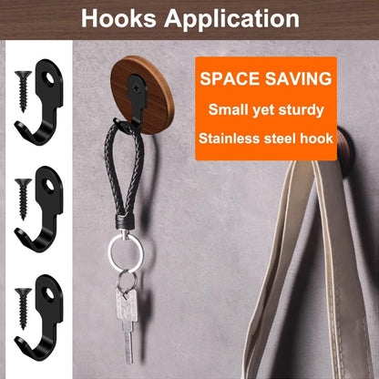 20Pcs Small J Hook Black 304 Stainless Steel Wall Mounted Mini Hook Hanger for Towel, Picture, Mirror, Key Chain, with Screws