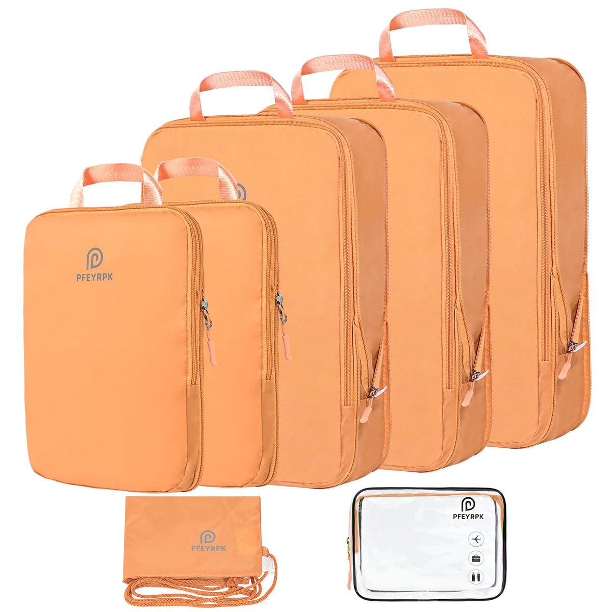 PFEYRPK Lightweight Compression Packing Cubes for Suitcases, Compressible Expandable Travel Packing Organizer with Clear Toiletries and Backpack Bag, Travel Essentials for Carry on Luggage 7 Set