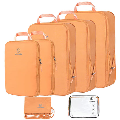 PFEYRPK Lightweight Compression Packing Cubes for Suitcases, Compressible Expandable Travel Packing Organizer with Clear Toiletries and Backpack Bag, Travel Essentials for Carry on Luggage 7 Set