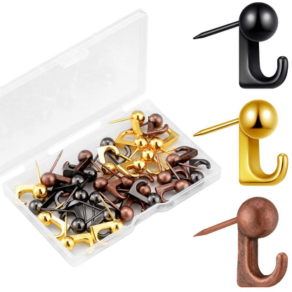 Jetec 30 Pcs Metal Push Pin Hangers Pin Wall Hook, Gold