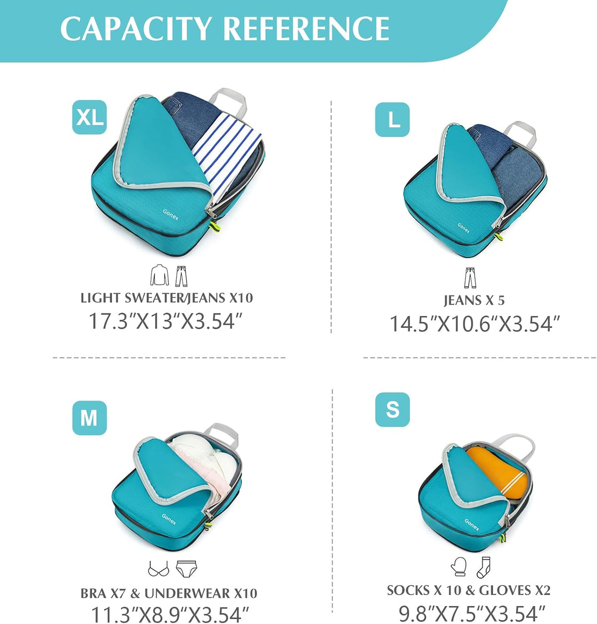 Gonex Compression Packing Cubes, 4-Piece Expandable Travel Organizers
