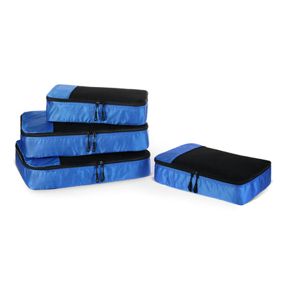 Amazon Essentials 4-Piece Packing Cubes Travel Accessories Set, Space-Saving Luggage Organizers with Double Zipper, Mesh Top, Small/Medium/Large/Slim, Blue (Previously Amazon Basics)