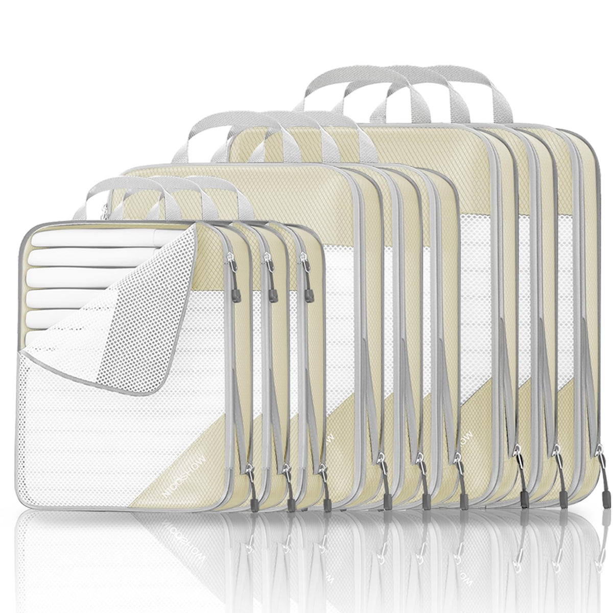 NICOSHOW 6 Set Compression Packing Cubes for Travel - Compressible, Lightweight, and Space-Saving Packing Cubes, Travel Essentials for Women, Grey