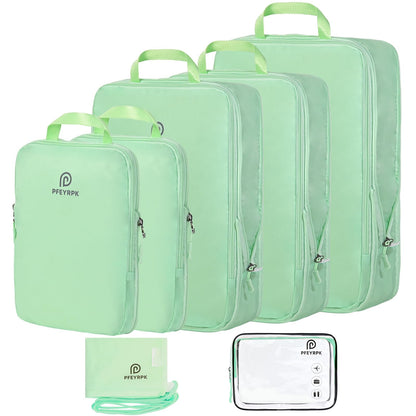 PFEYRPK Lightweight Compression Packing Cubes for Suitcases, Compressible Expandable Travel Packing Organizer with Clear Toiletries and Backpack Bag, Travel Essentials for Carry on Luggage 7 Set