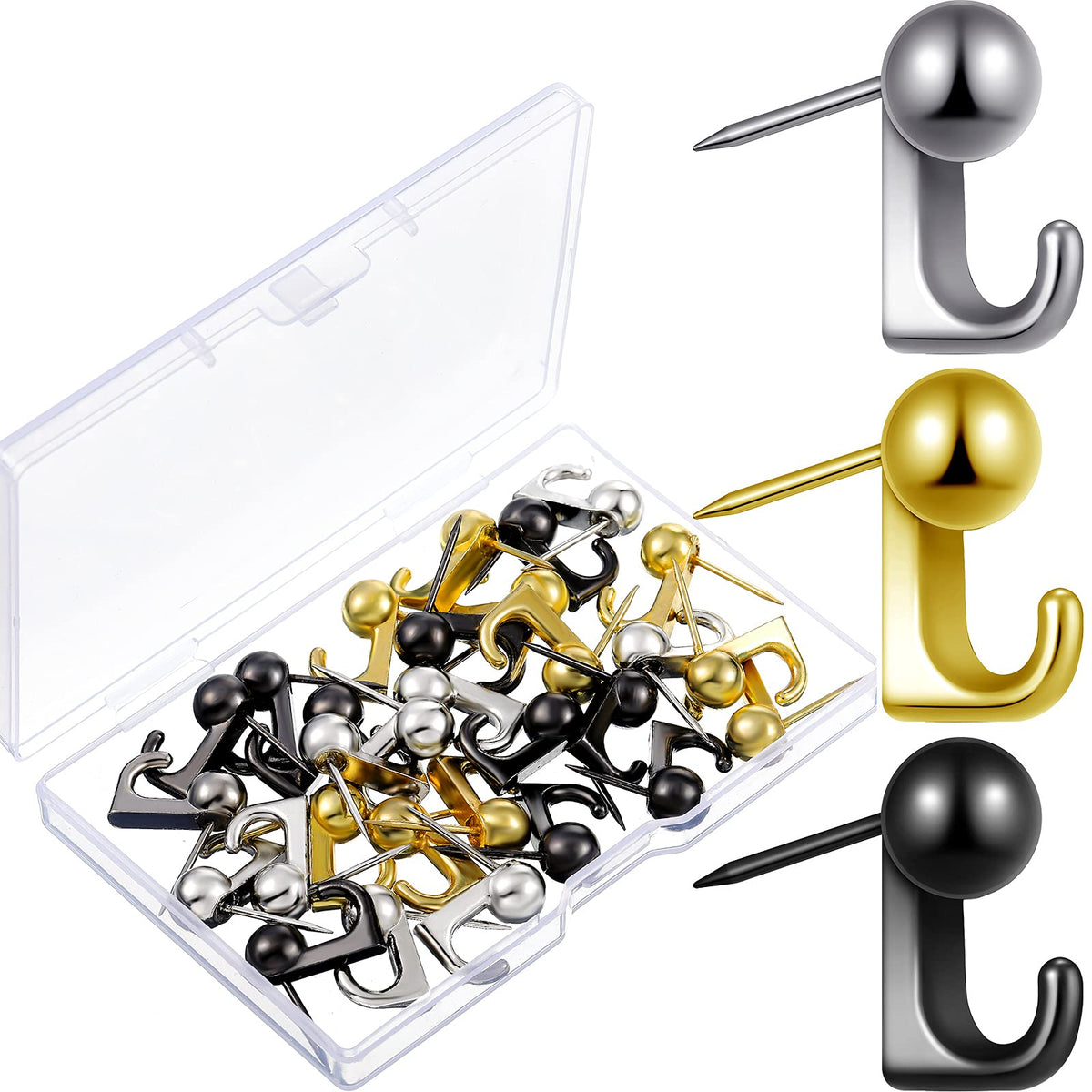 Jetec 30 Pcs Metal Push Pin Hangers Pin Wall Hook, Gold