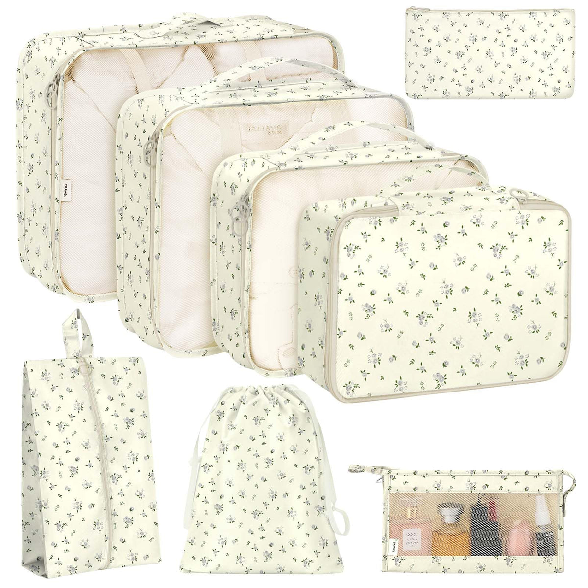 KPX 8 Set Packing Cubes for Travel, Luggage Packing Organizers Accessories Large Toiletries Bag for Clothes Shoes Cosmetics (8Set-Pink Bow)