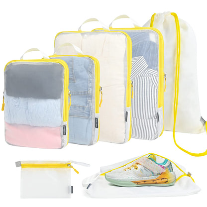 PFEYRPK Lightweight Compression Packing Cubes for Suitcases, Compressible Expandable Travel Packing Organizer with Clear Toiletries and Backpack Bag, Travel Essentials for Carry on Luggage 7 Set
