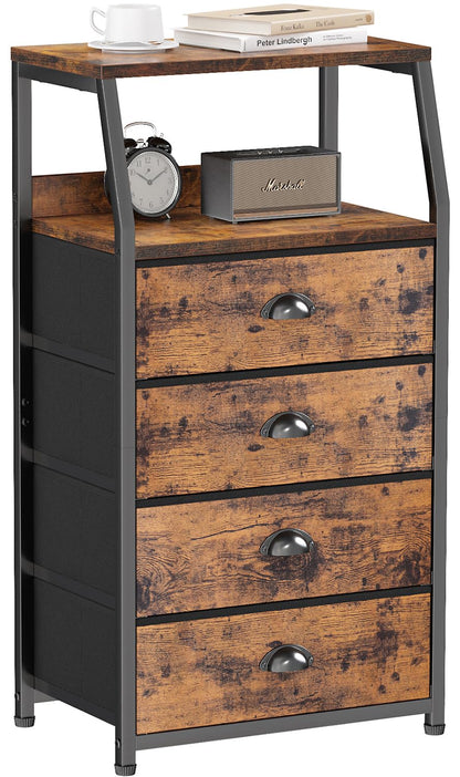 Furnulem Black Night Stand, Small Bedside Table for with 3 Fabric Drawers