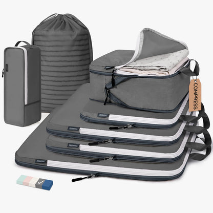 CherryNow 7 Set Compression Travel Packing Cubes, Travel Essentials, Pink