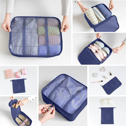 LANSKLBD 6/8 Set Packing Cubes for Suitcases Travel Luggage Packing Organizers,Travel Accessories Essentials Luggage Organizer with Shoe/Tioletry/Laundry Bag (Dark Blue, 8 set)