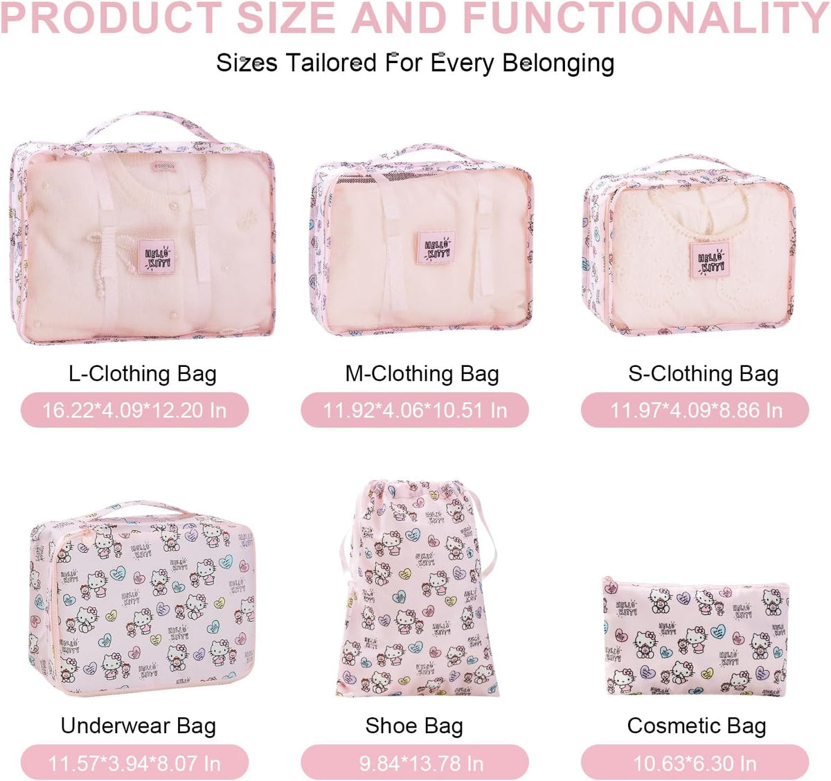 AmBealla 6 Set Travel Organizer,Packing Cubes for Travel Luggage Organizer Bags,Waterproof Pink Twill,Cute Packing Organizers for Business/Vacation,Women's Clothes Storage