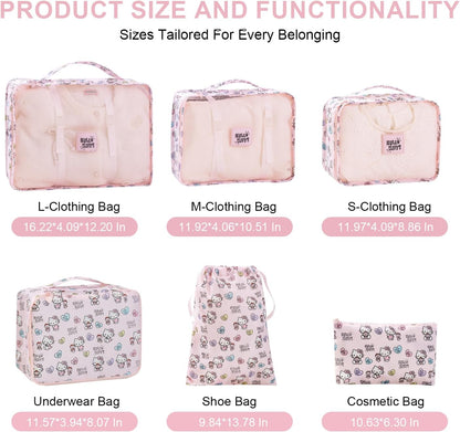 AmBealla 6 Set Travel Organizer,Packing Cubes for Travel Luggage Organizer Bags,Waterproof Pink Twill,Cute Packing Organizers for Business/Vacation,Women's Clothes Storage