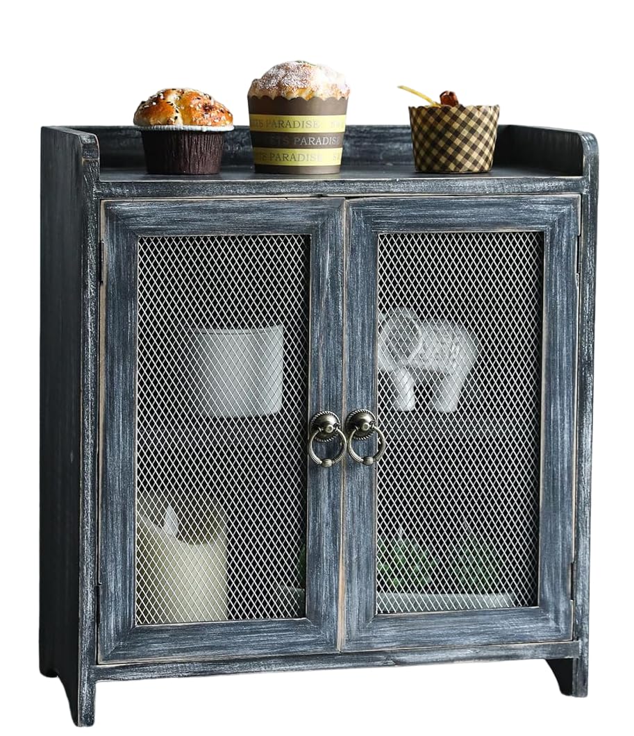 COLLECTIVE HOME - Storage Cabinet, Mini Countertop Cabinet, Wood Organizer for Kitchen Living Room Bedroom Bathroom Office with Magnetic Door, 14.5 x 6.5 x 10 (Brown)