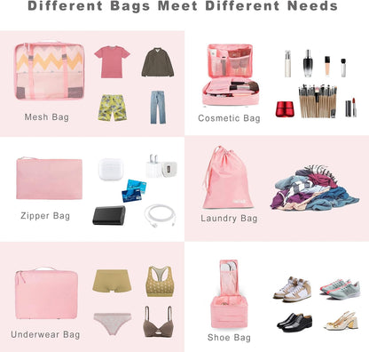 BAGAIL 8 Set Packing Cubes Luggage Packing Organizers for Travel Accessories-Blush Pink