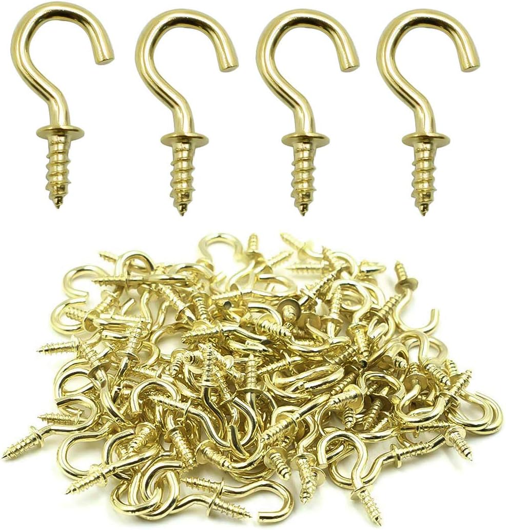 Biaungdo 1/2" Ceiling Cup Hooks, Gold, 100 Pcs