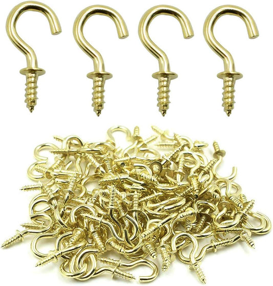 Biaungdo 1/2" Ceiling Cup Hooks, Gold, 100 Pcs