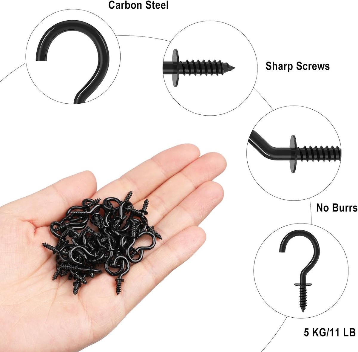 RELBRO Small Screw Hooks, 1/2 Inch Metal Screw in Hooks, Black, 100 Pcs