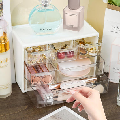 Desk Storage Organizer with 6 Mini Drawers, Stackable, White