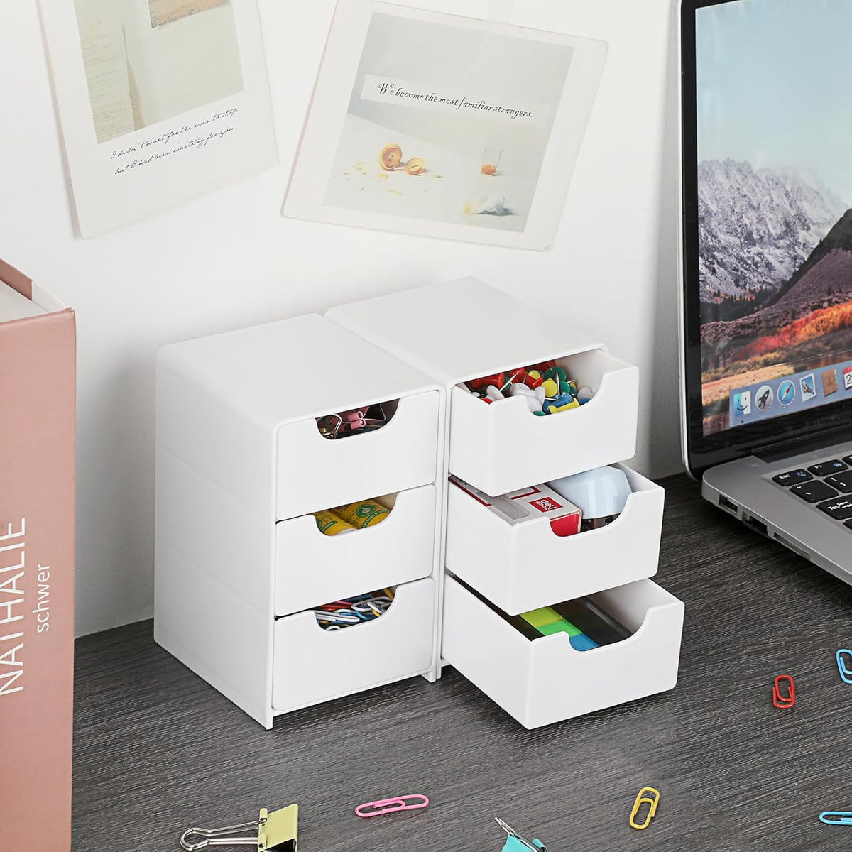 BTSKY 1 Pack Small Acrylic Storage Organizer with Drawers, 3-Layer White Desktop Organizer for Office Supplies Mini Storage Box with Drawers for Desk, Desktop Makeup Drawer Jewelry Storage Box