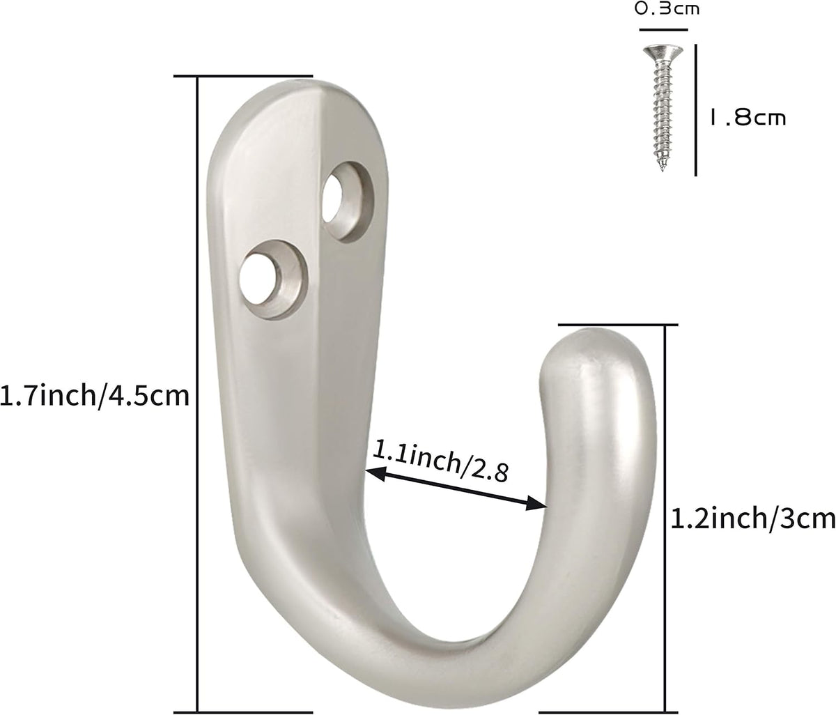 IBosins 15PCS Coat Hooks Wall Mounted Silvery Single Prong Robe Hook