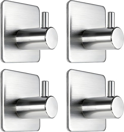 Fotosnow Black Adhesive Towel Hooks Heavy Duty Stick on Wall Hooks Shower Hooks for Bathroom Kitchen Door-4 Packs