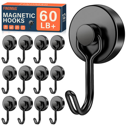 FINDMAG Magnetic Hooks for Cruise Cabins, 6 Pack, 30 LB+, Black