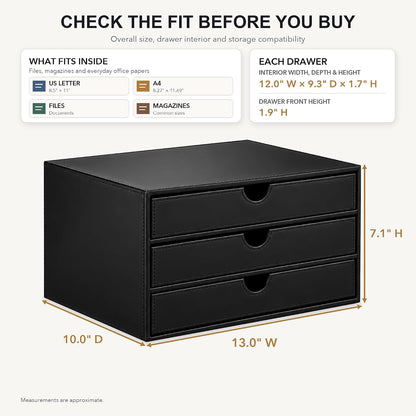 UnionBasic Document Organizer, 3-Drawer File Cabinet Document Storage Box, Office Desktop Filing Organizer, Black