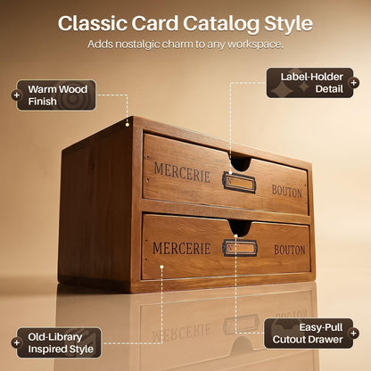 Flexzion Wooden Storage Box with 2 Drawers, Vintage Desktop Organizer