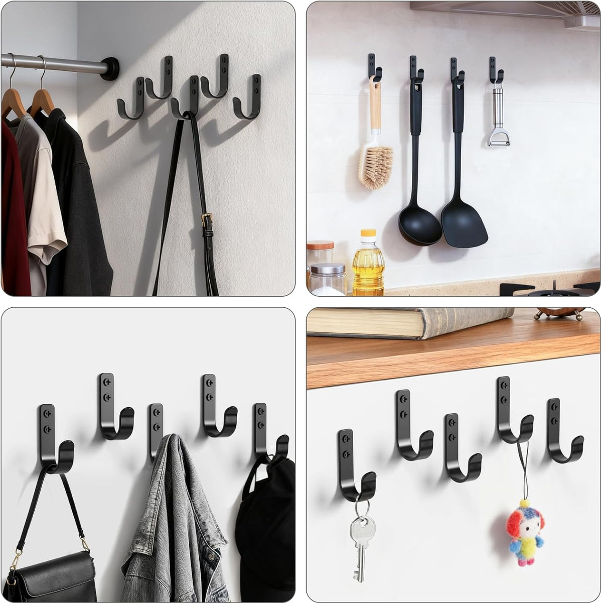 15-Pack Black Metal Wall Mount Hooks for Hanging Coats & Towel